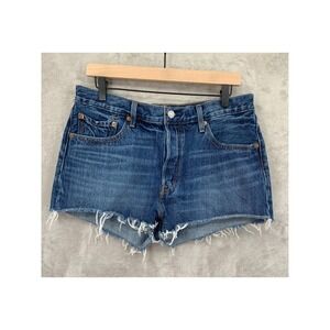 Levis 501 Shorts Womens 32 Blue Cut Off High Rise Button Fly Denim Jeans